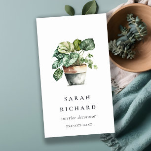 Potted Leafy House Plants Watercolor Botanical  Business Card