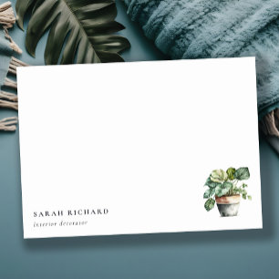 Potted Leafy House Plants Watercolor Botanical Card