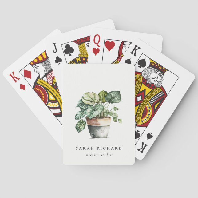 Potted Leafy House Plants Watercolor Botanical  Playing Cards (Back)