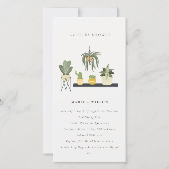Potted Leafy Succulent Plant Couples Shower Invite (Front)