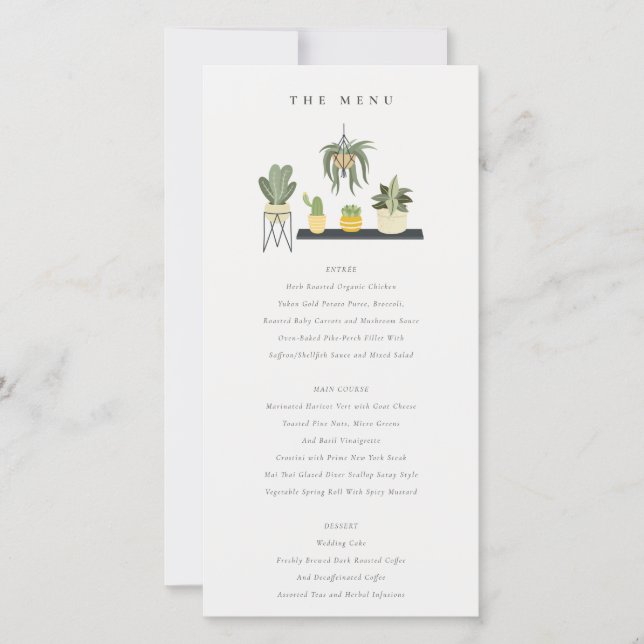 Potted Leafy Succulent Plants Wedding Menu Card (Front)