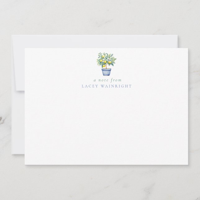 Potted Lemon Tree Personalised Stationery Card (Front)