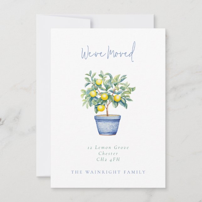 Potted Lemon Tree We've Moved New Address Announcement (Front)