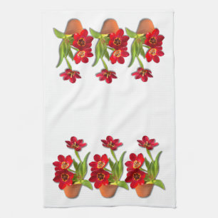 Potted Mature Red Tulips Photograph Tea Towel