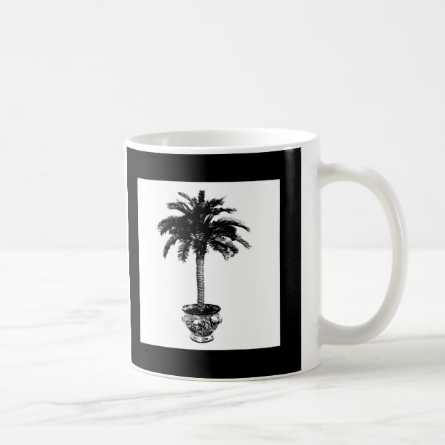 Potted Palm Tree - black and white Coffee Mug (Right)