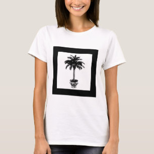 Potted Palm Tree - black and white T-Shirt