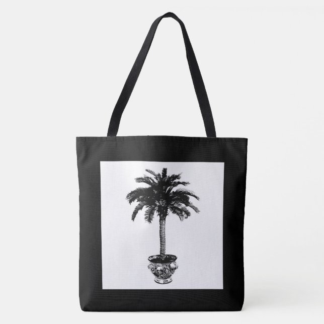 Potted Palm Tree - black and white Tote Bag (Front)