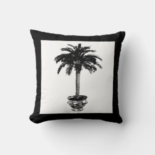 Potted Palm Tree - black and whtie Cushion