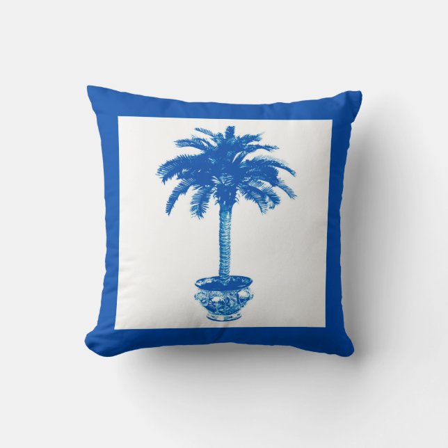 Potted Palm Tree - cobalt blue and white Cushion (Front)