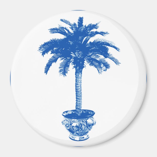 Potted Palm Tree - cobalt blue and white Magnet (Front)