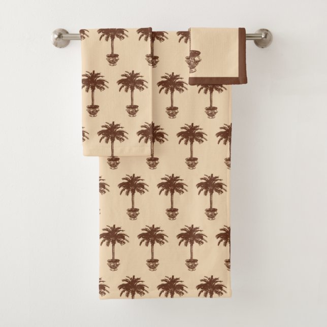 Potted Palm Tree - dark brown and tan Bath Towel Set (Insitu)