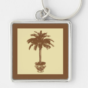 Potted Palm Tree - dark brown and tan Key Ring