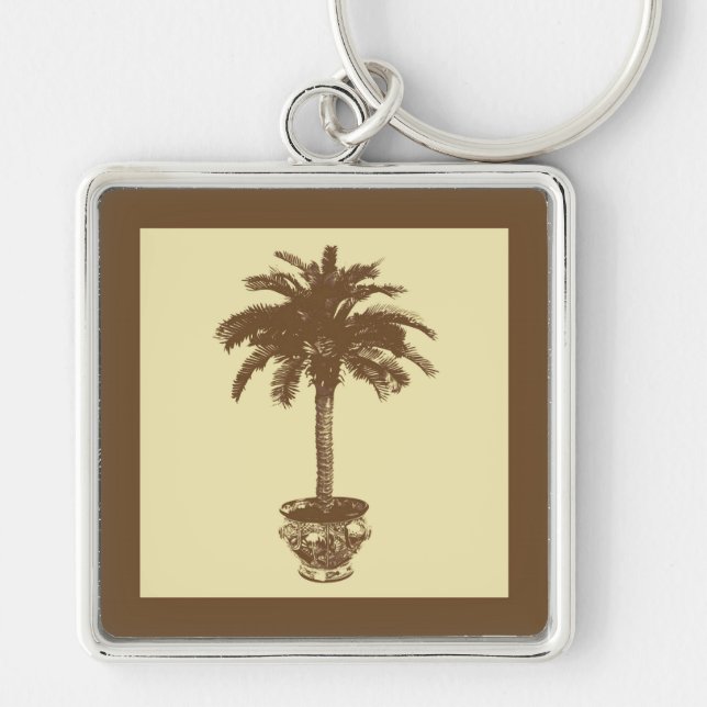 Potted Palm Tree - dark brown and tan Key Ring (Front)