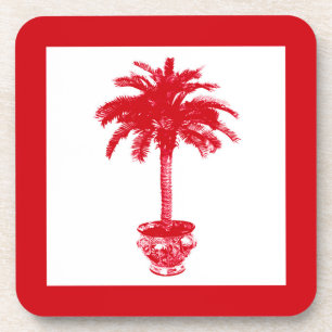 Potted Palm Tree - deep red and white Coaster