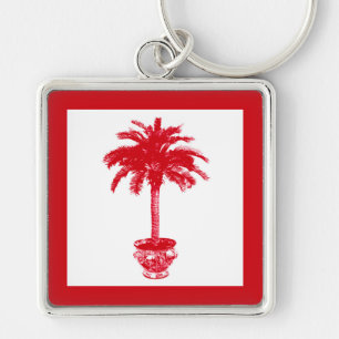 Potted Palm Tree - deep red and white Key Ring