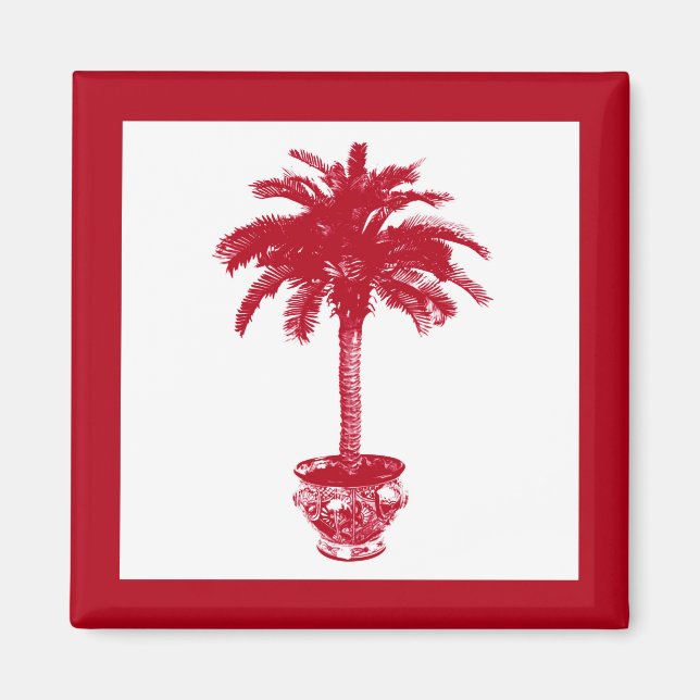 Potted Palm Tree - deep red and white Magnet (Front)