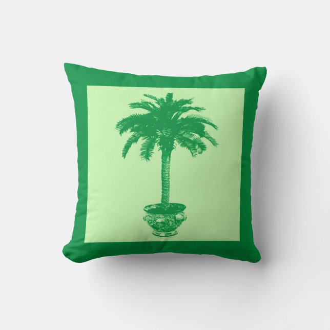 Potted Palm Tree - emerald and light green Cushion (Front)