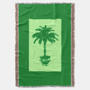 Potted Palm Tree - emerald and light green Throw Blanket