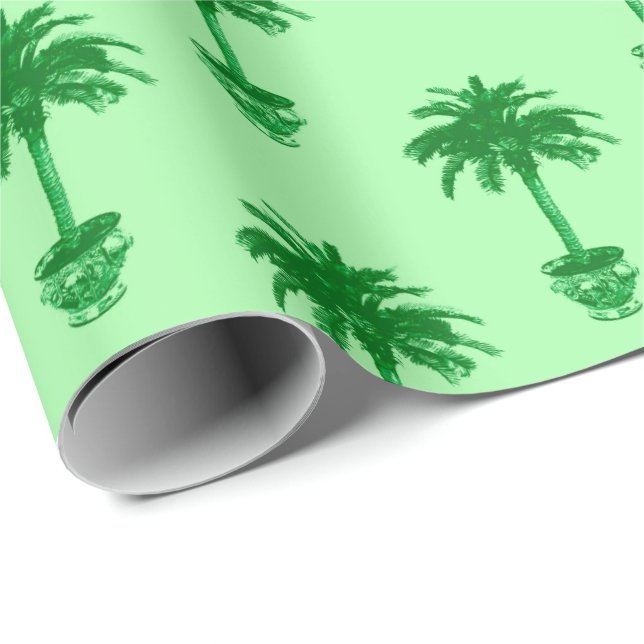 Potted Palm Tree in Emerald and Light Green Wrapping Paper (Roll Corner)