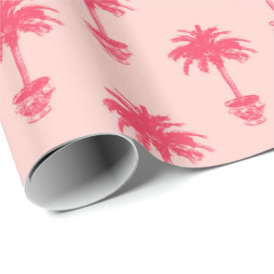 Potted Palm Tree in Shades of Coral Pink Wrapping Paper