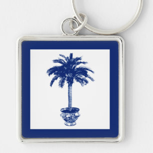 Potted Palm Tree - navy blue and white Key Ring
