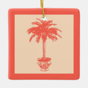 Potted Palm Tree - shades of coral orange Ceramic Ornament