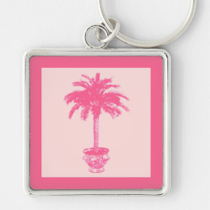 Potted Palm Tree - shades of coral pink Key Ring