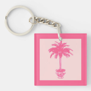 Potted Palm Tree - shades of coral pink Key Ring