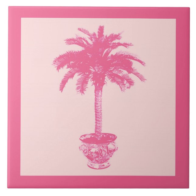 Potted Palm Tree - shades of coral pink Tile (Front)