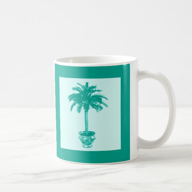 Potted Palm Tree - turquoise and aqua Coffee Mug (Right)