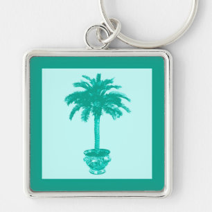 Potted Palm Tree - turquoise and aqua Key Ring