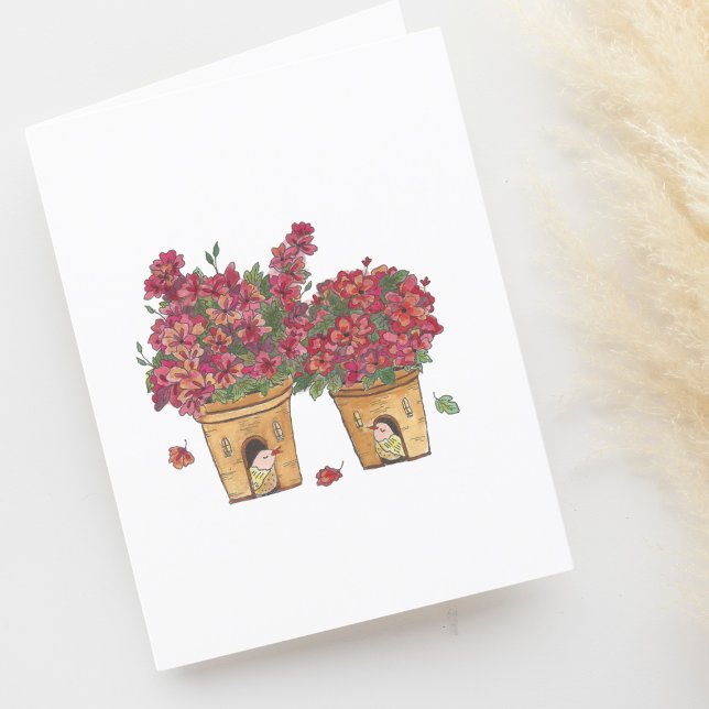 Potted Plant Bird Houses Watercolor Blank Thank You Card (Creator Uploaded)