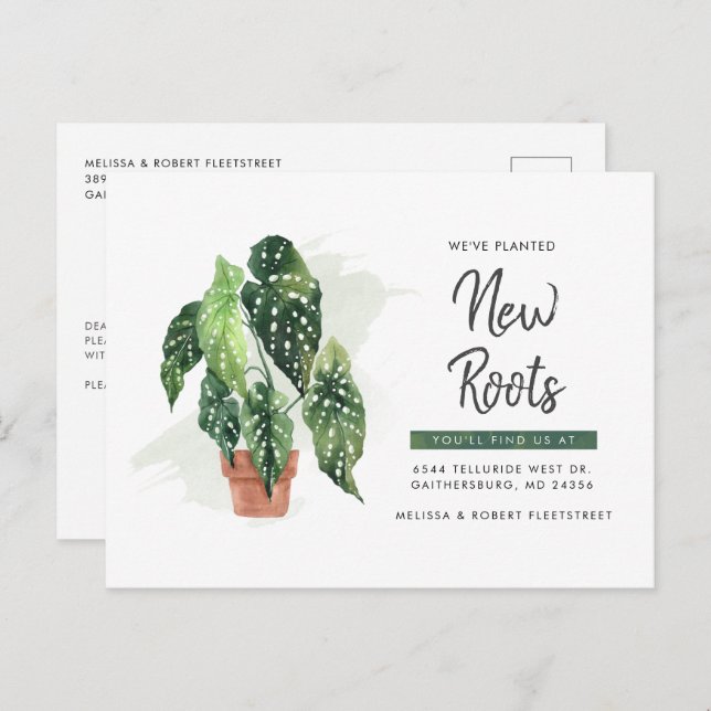 Potted Plant Change of Address Botanical Moving Announcement Postcard (Front/Back)