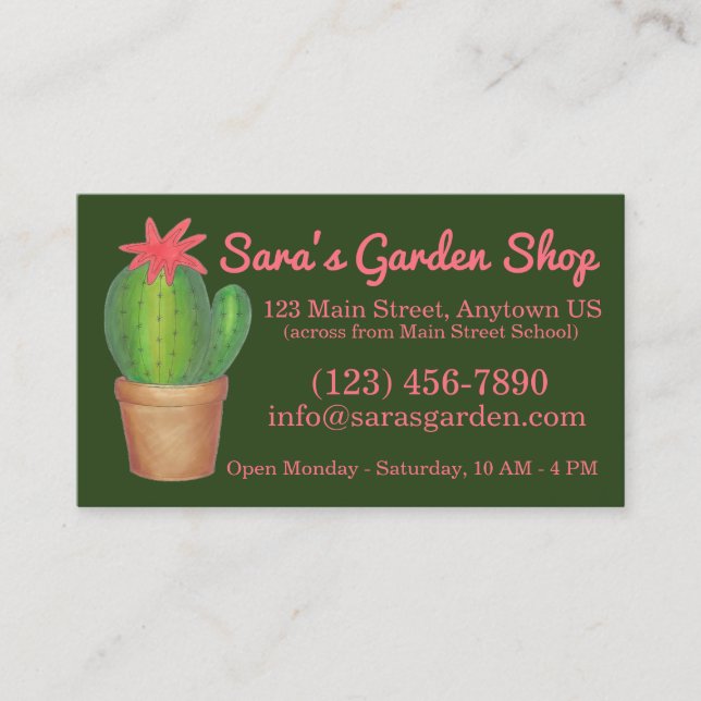 Potted Plant Green Cactus Flower Garden Shop Business Card (Front)