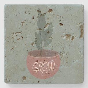 Potted Plant Grow Hand Drawn Illustration Stone Coaster
