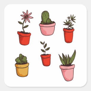 Potted Plants and Succulents Cute Square Sticker