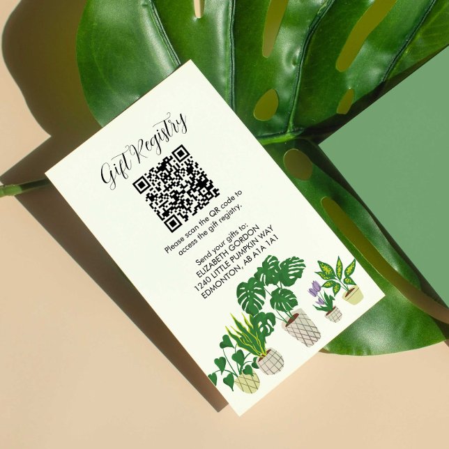 Potted Plants Baby Shower Gift Registry QR Code Enclosure Card (Creator Uploaded)