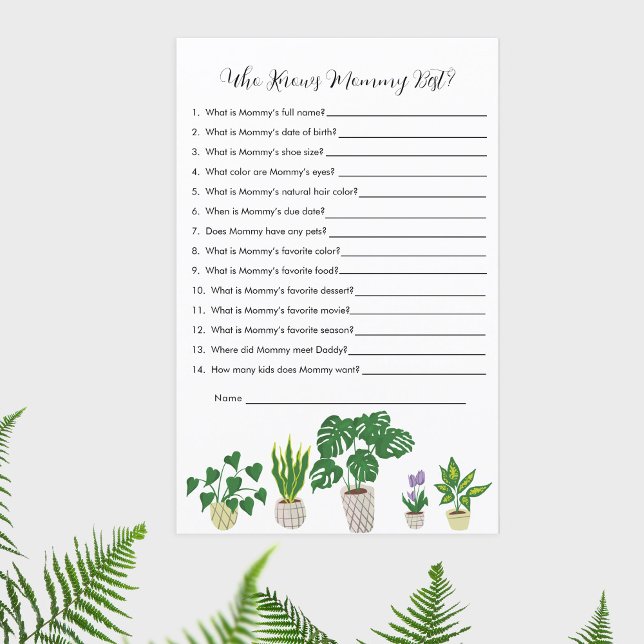 Potted Plants Baby Shower Who Knows Mummy Game (Creator Uploaded)