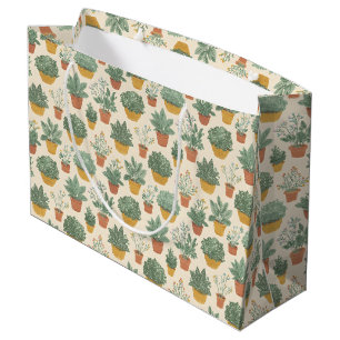 Potted Plants Botanical Illustration Style Medium Large Gift Bag