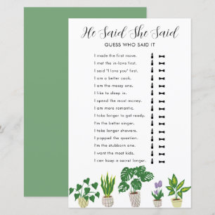 Potted Plants Bridal Shower Game He Said She Said