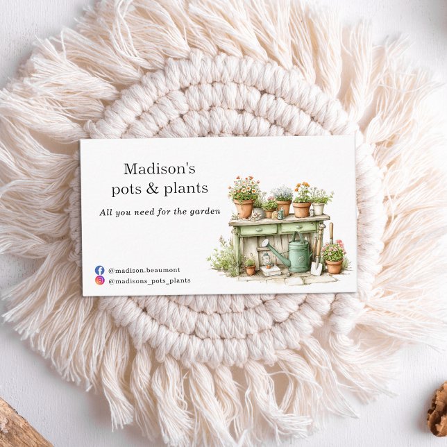 Potted plants garden centre watercolor business card (Creator Uploaded)