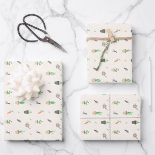 Potted Plants & Gardening Tools Pattern Wrapping Paper Sheet