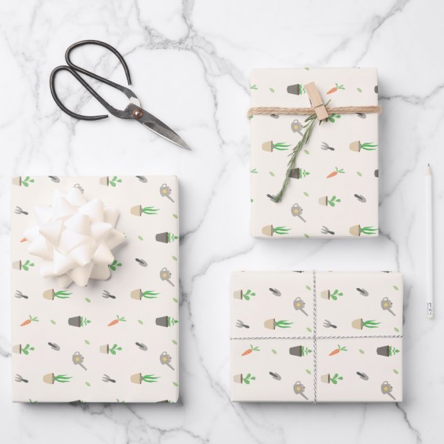 Potted Plants & Gardening Tools Pattern Wrapping Paper Sheet (Front)