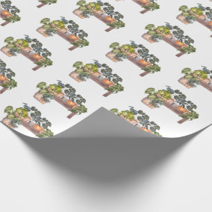 Potted Plants On Bench Wrapping Paper
