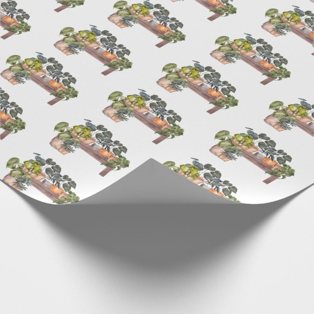 Potted Plants On Bench Wrapping Paper (Corner)