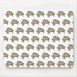 Potted Plants On Garden Bench Mouse Pad