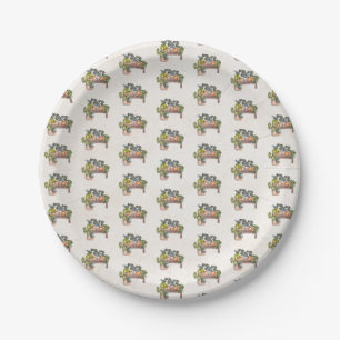 Potted Plants On Garden Bench Paper Plate