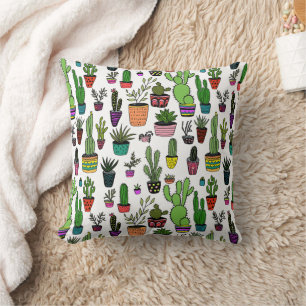 Potted Plants Succulents Cacti Cute Bright Pattern Cushion
