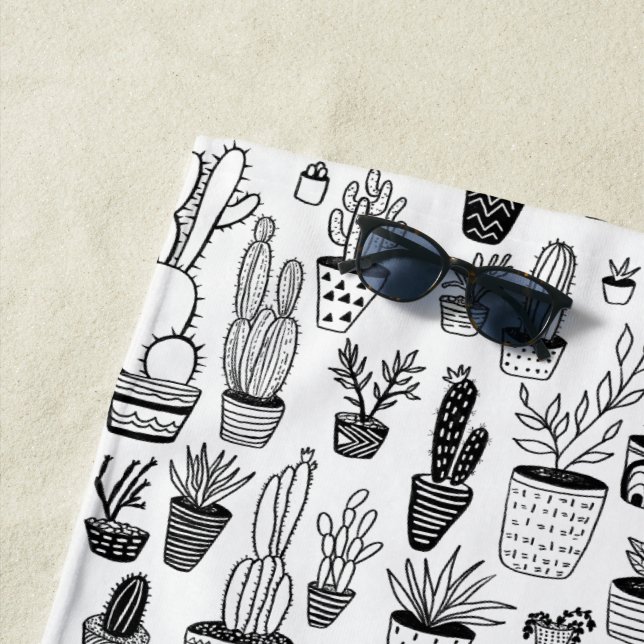 Potted Plants Succulents & Cacti Handmade Pattern Beach Towel (In Situ)