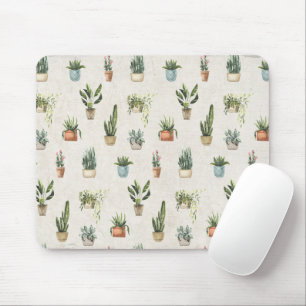 Potted Plants Watercolor Design Mouse Mat
